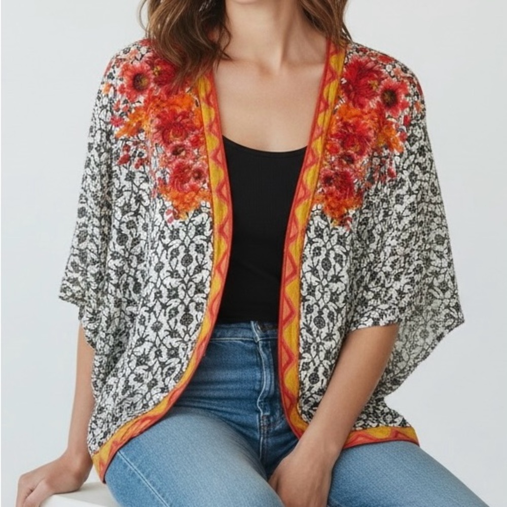 Anthropologie Blank London Kellen Floral Cocoon Kimono Cardigan‎ Boho OS